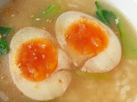 〆にぴったり☆煮たまごとチンゲン菜の中華スープご飯